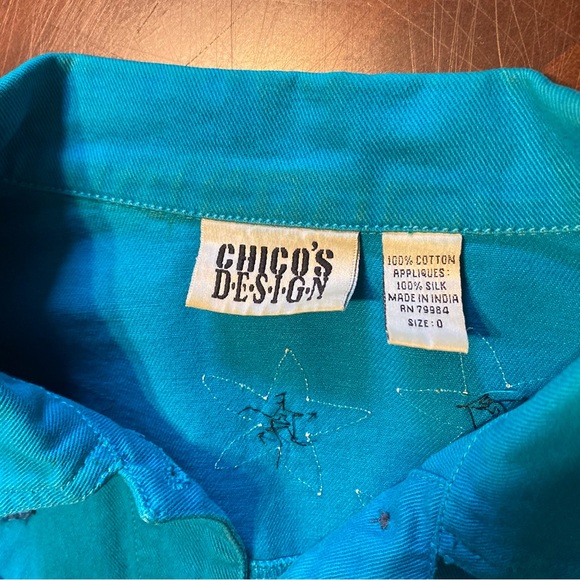 Chico's Blue Jean Jacket with Embroidered Floral Design - Picture 3 of 5